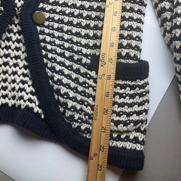 Ann Taylor Loft Medium Navy Cream Open Front Cardigan Chunky Sweater - Picture 7 of 9